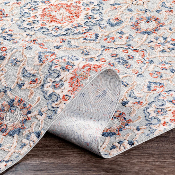 Oella Gray And Blue Traditional Floral Design Area Rug