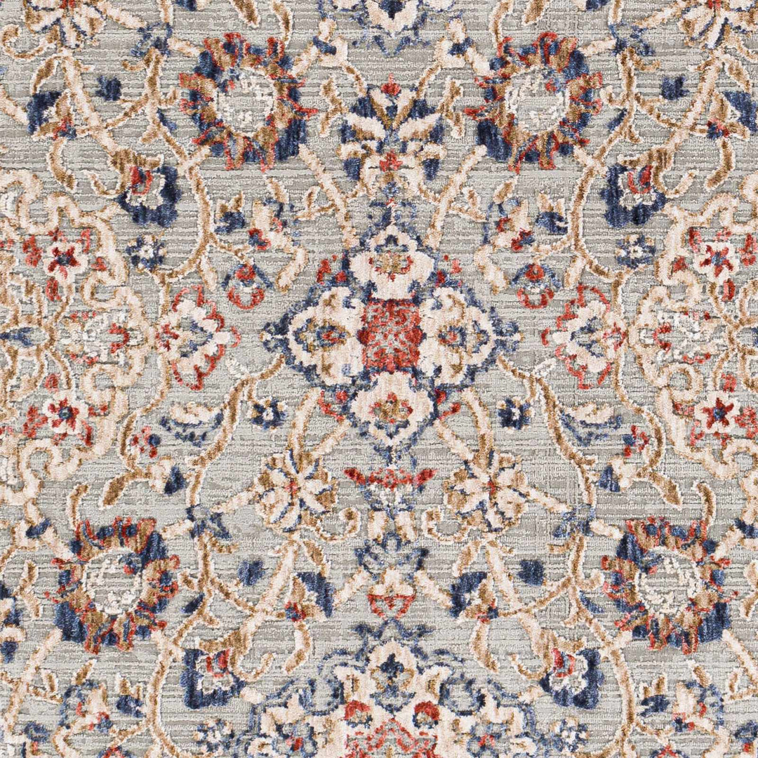Oella Gray And Blue Traditional Floral Design Area Rug