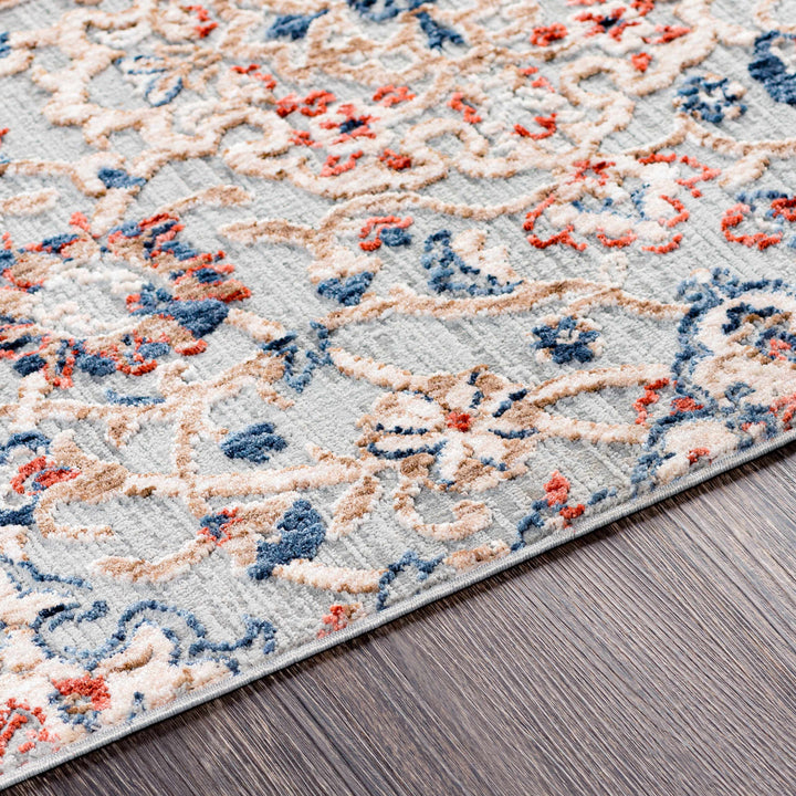 Oella Gray And Blue Traditional Floral Design Area Rug