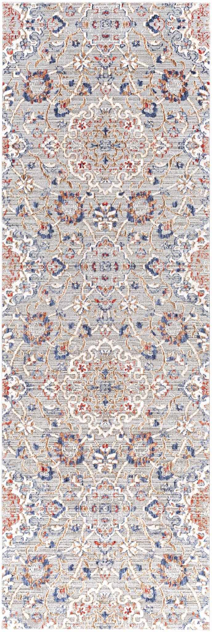 Oella Gray And Blue Traditional Floral Design Area Rug - The Rug Decor