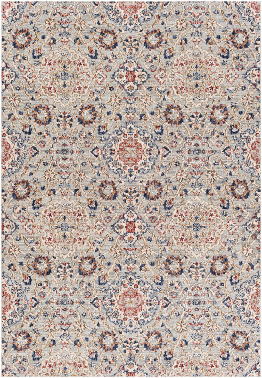 Oella Gray And Blue Traditional Floral Design Area Rug - The Rug Decor