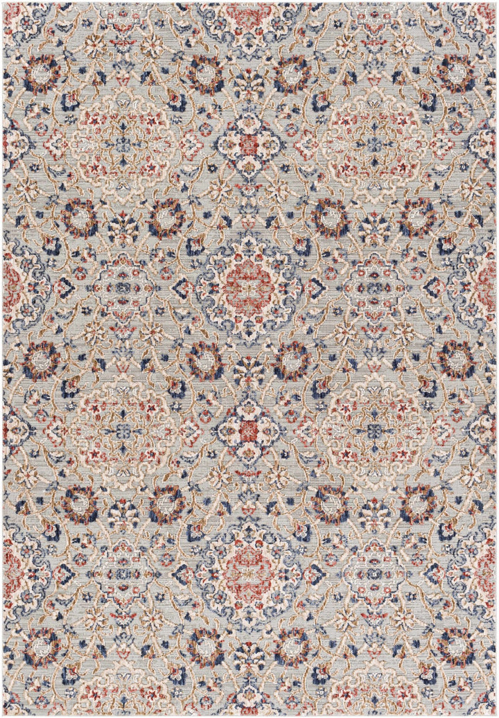 Oella Gray And Blue Traditional Floral Design Area Rug - The Rug Decor