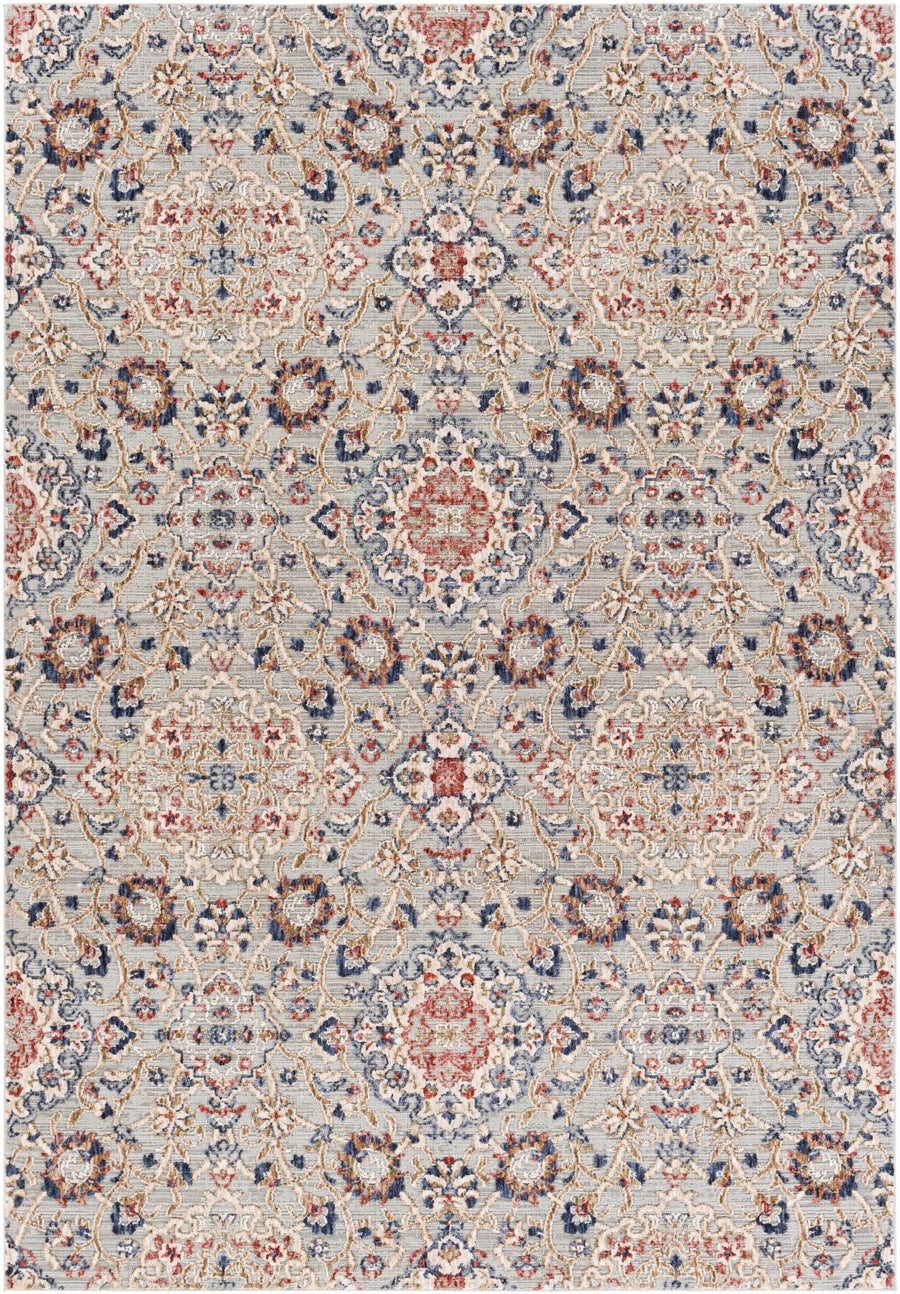 Oella Gray And Blue Traditional Floral Design Area Rug - The Rug Decor