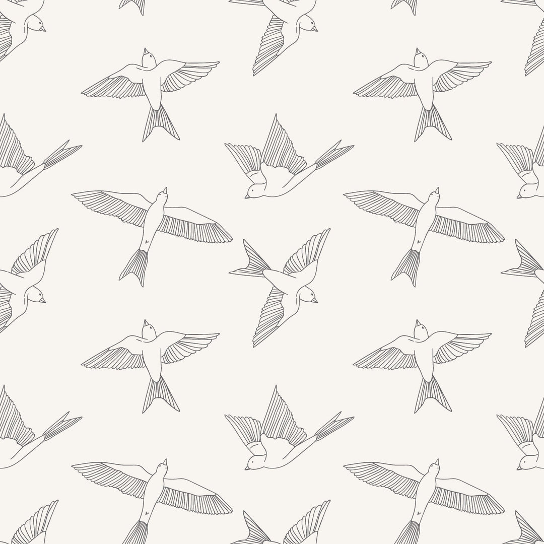 Off White And Black Seamless Birds Pattern Self - Adhesive Wallpaper - The Rug Decor