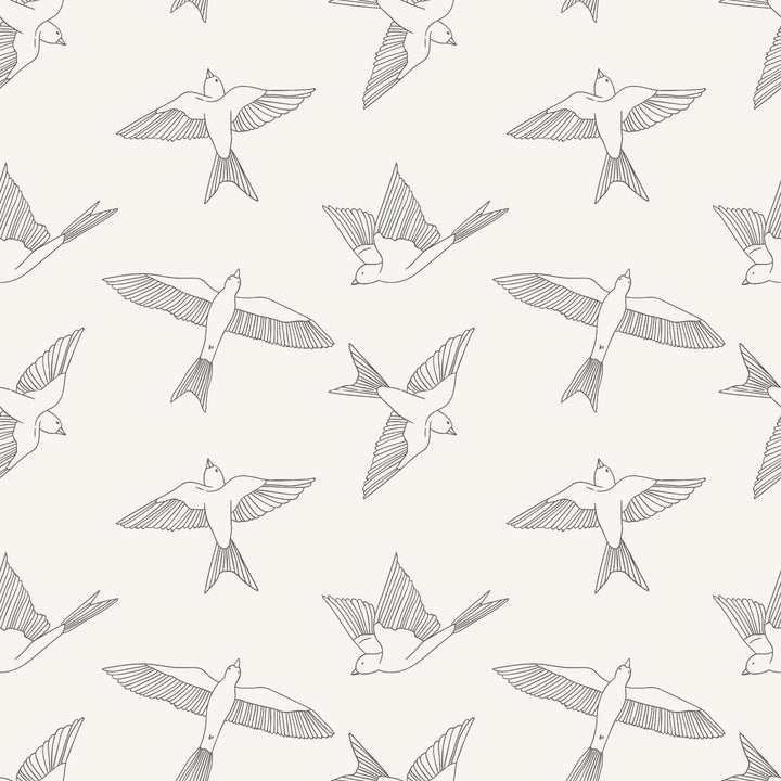 Off White And Black Seamless Birds Pattern Self - Adhesive Wallpaper - The Rug Decor