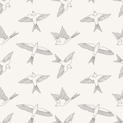 Off White And Black Seamless Birds Pattern Self - Adhesive Wallpaper - The Rug Decor