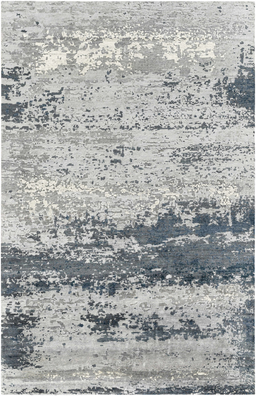 Hand-knotted area rug with modern abstract stripe pattern in light gray and dark teal