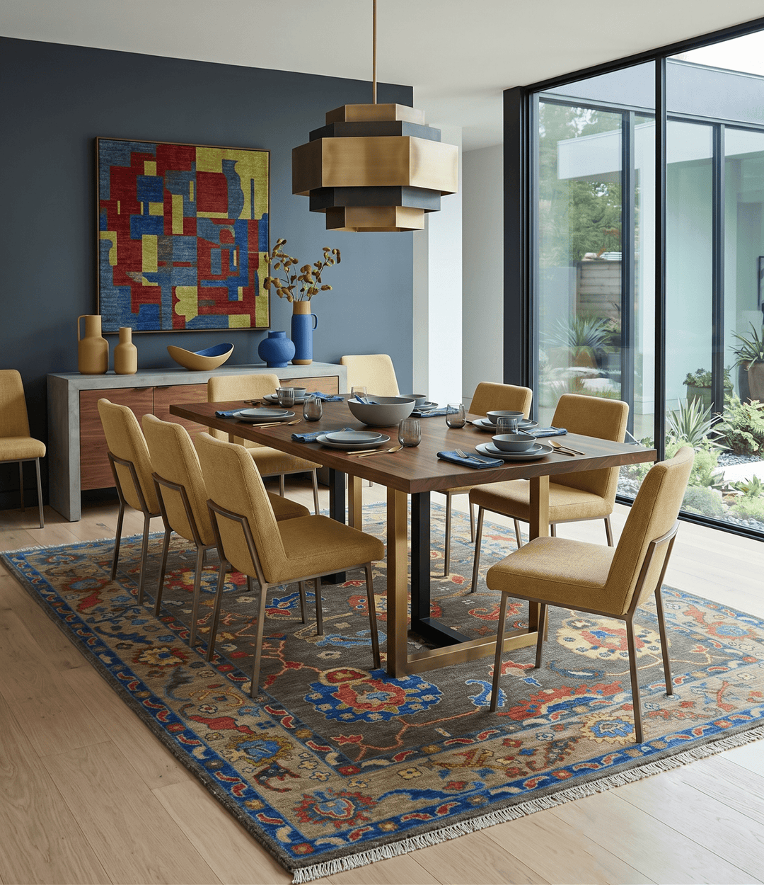 Olive and Blue Vibrant Colorful Traditional Oushak Multi Size wool Area Rug - The Rug Decor