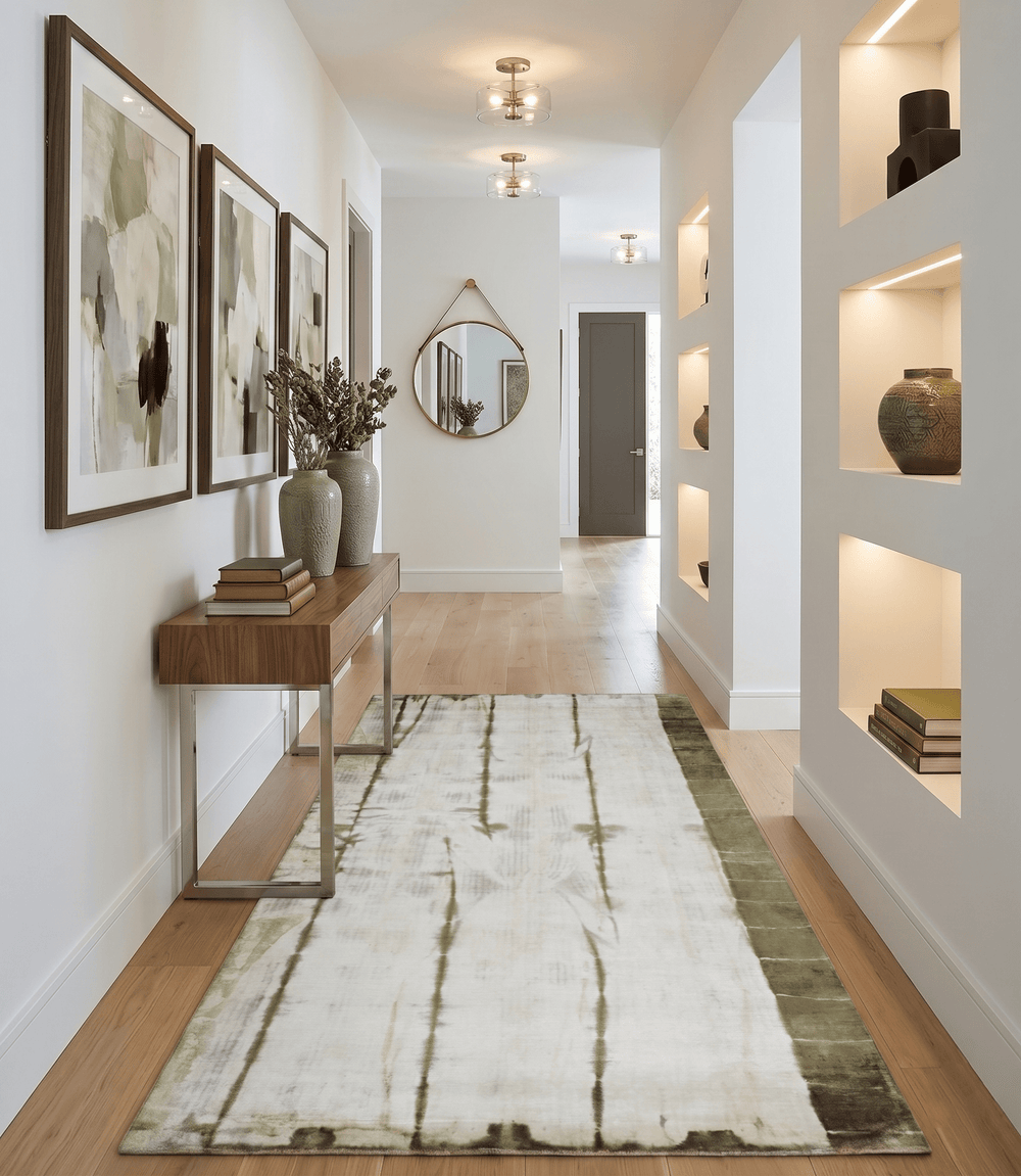 Olive and ivory 6x9 Modern Abstract Hand Woven Art Silk Rug - The Rug Decor