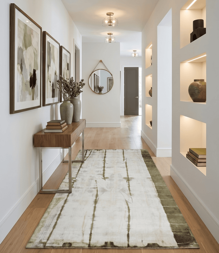 Olive and ivory 6x9 Modern Abstract Hand Woven Art Silk Rug - The Rug Decor