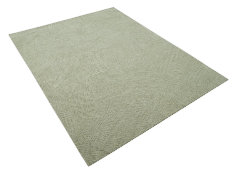 Olive and Ivory Modern Geometrical Stripes Textured Hand Tufted Multi size rug - The Rug Decor