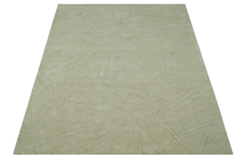 Olive and Ivory Modern Geometrical Stripes Textured Hand Tufted Multi size rug - The Rug Decor