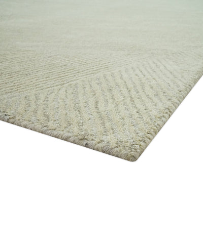 Olive and Ivory Modern Geometrical Stripes Textured Hand Tufted Multi size rug - The Rug Decor