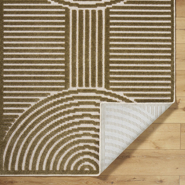 Olive And White Contemporary Style Washable Area Rug - The Rug Decor