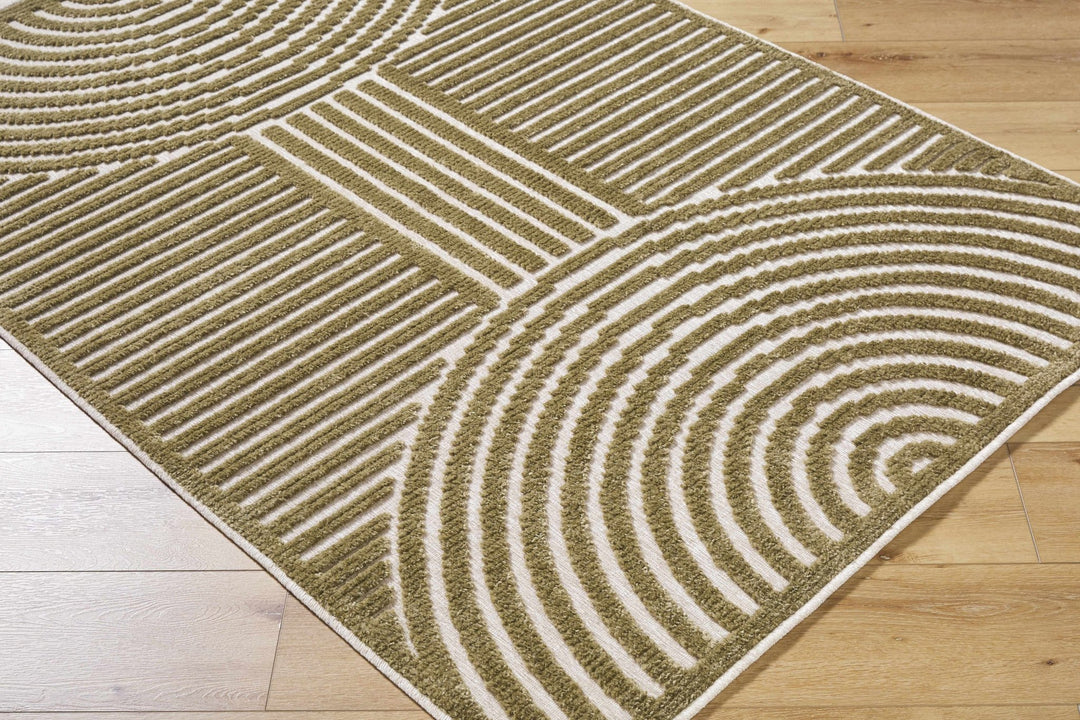 Olive And White Contemporary Style Washable Area Rug - The Rug Decor