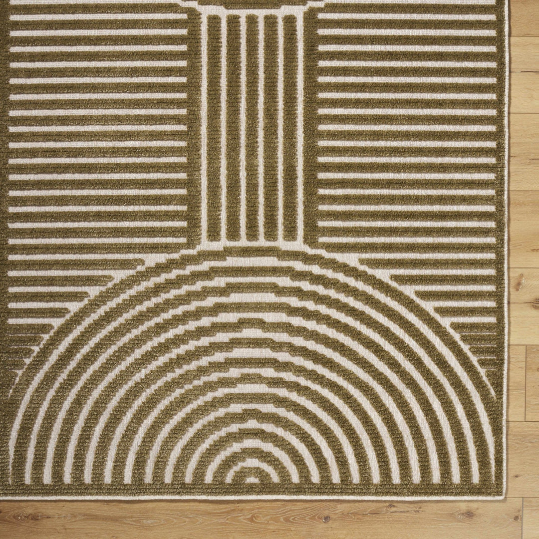 Olive And White Contemporary Style Washable Area Rug - The Rug Decor