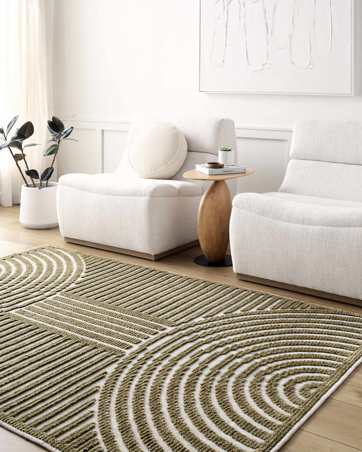 Olive And White Contemporary Style Washable Area Rug - The Rug Decor