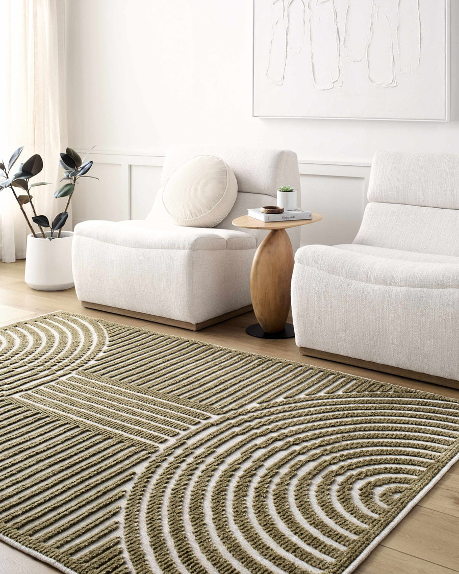 Olive And White Contemporary Style Washable Area Rug - The Rug Decor