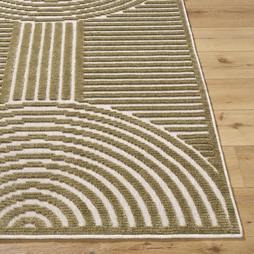 Olive And White Contemporary Style Washable Area Rug - The Rug Decor