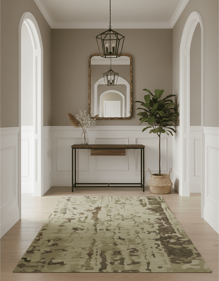 Olive, Brown and Charcoal Hand knotted 4x6 Abstract Wool and Art Silk Area Rug - The Rug Decor