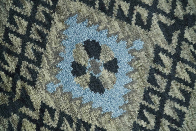 Olive, Charcoal and Blue Hand Knotted Traditional Mamluk Design 5x8 wool area Rug - The Rug Decor