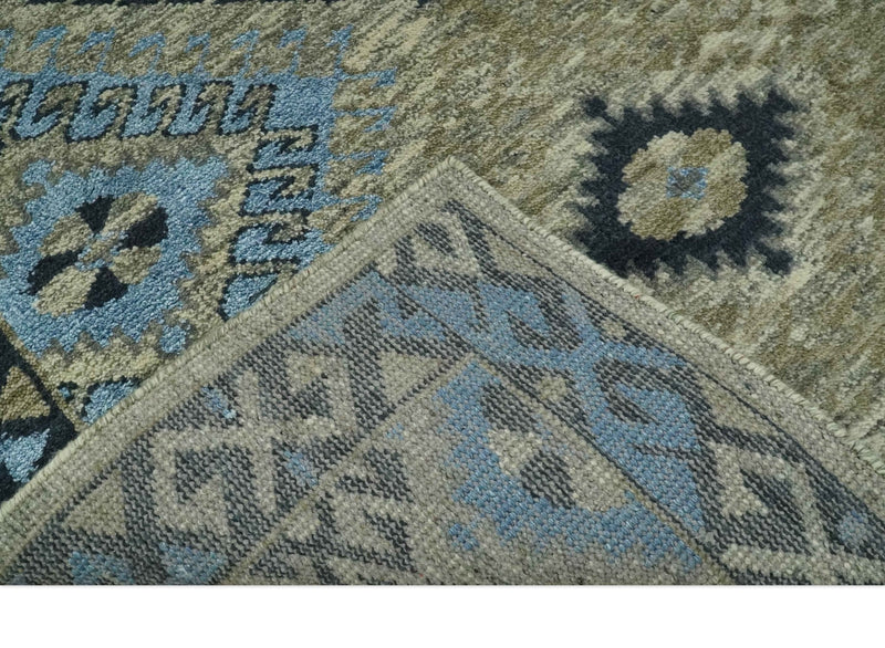 Olive, Charcoal and Blue Hand Knotted Traditional Mamluk Design 5x8 wool area Rug - The Rug Decor