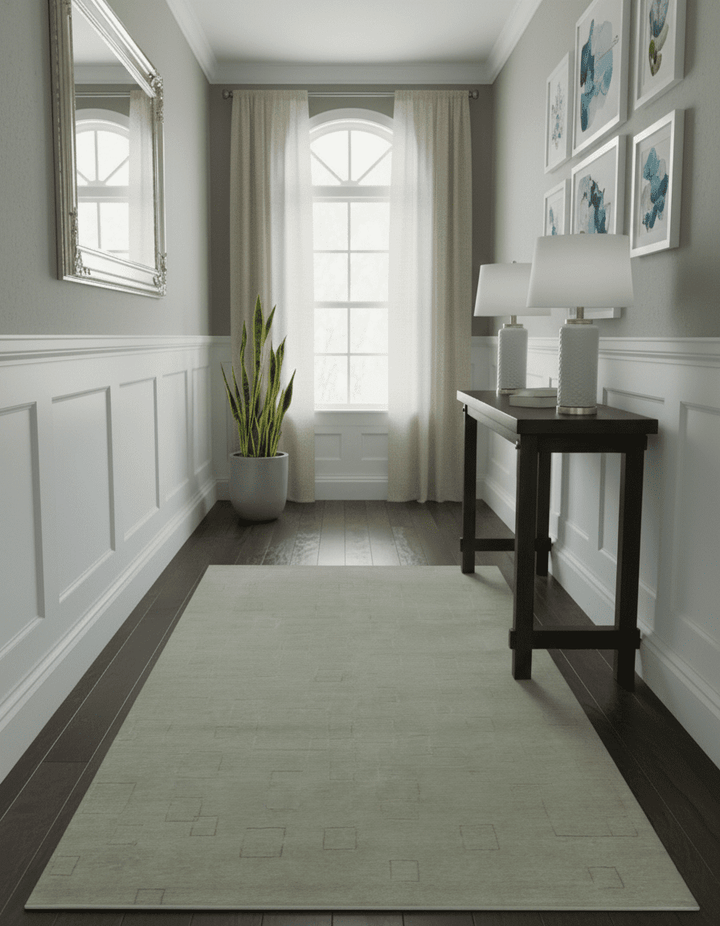 Olive Hand Knotted 5.6x8 Modern Geometric Wool and Silk Area Rug - The Rug Decor