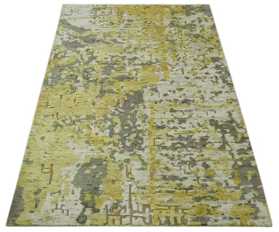 Olive, Ivory and Gray Modern abstract Hand Knotted 5x8 wool Area Rug - The Rug Decor