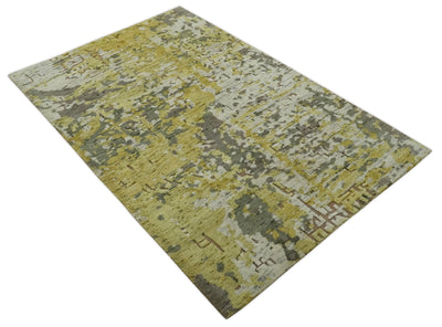 Olive, Ivory and Gray Modern abstract Hand Knotted 5x8 wool Area Rug - The Rug Decor