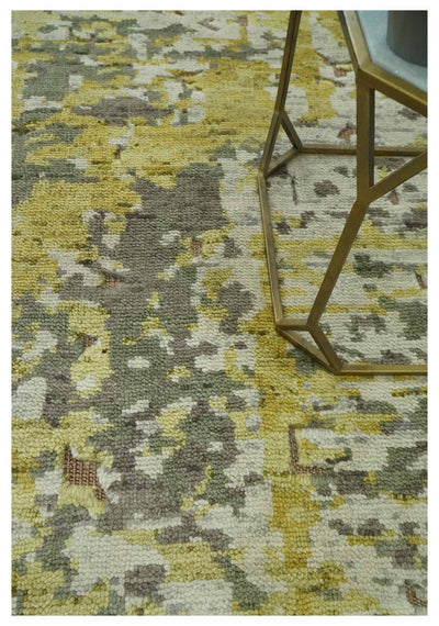 Olive, Ivory and Gray Modern abstract Hand Knotted 5x8 wool Area Rug - The Rug Decor