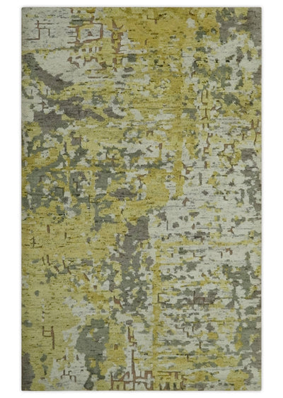 Olive, Ivory and Gray Modern abstract Hand Knotted 5x8 wool Area Rug - The Rug Decor