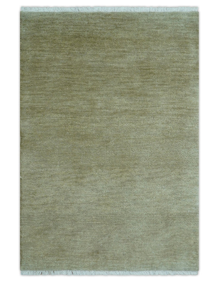 Olive Modern Solid Design Hand Knotted Wool Rug - The Rug Decor