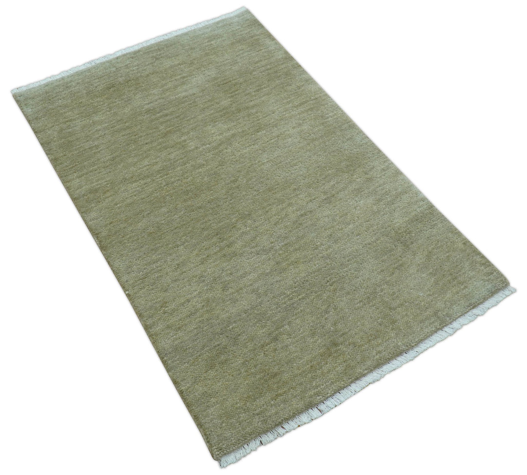 Olive Modern Solid Design Hand Knotted Wool Rug - The Rug Decor