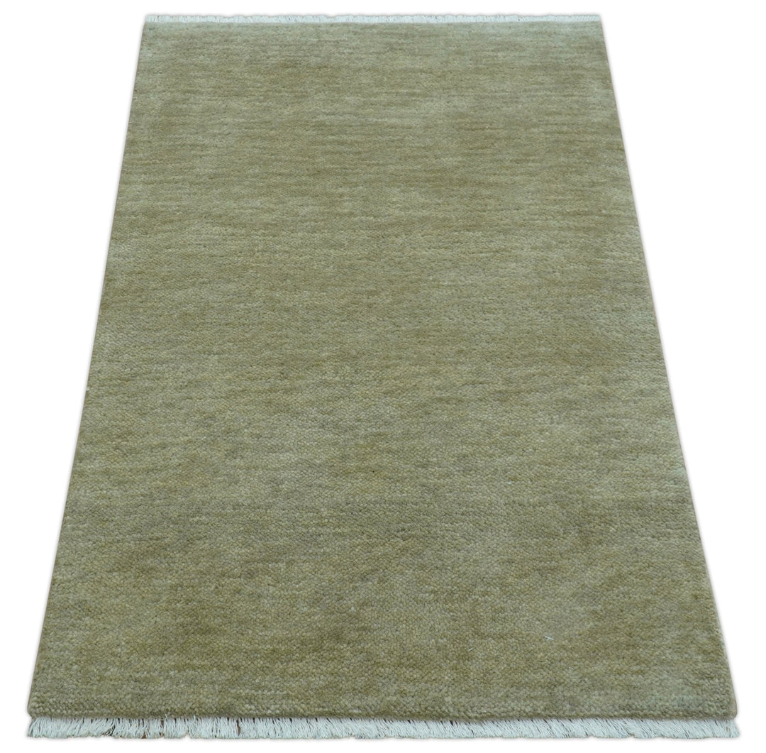 Olive Modern Solid Design Hand Knotted Wool Rug - The Rug Decor