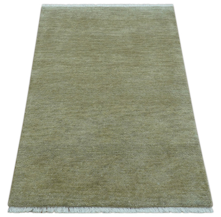 Olive Modern Solid Design Hand Knotted Wool Rug - The Rug Decor