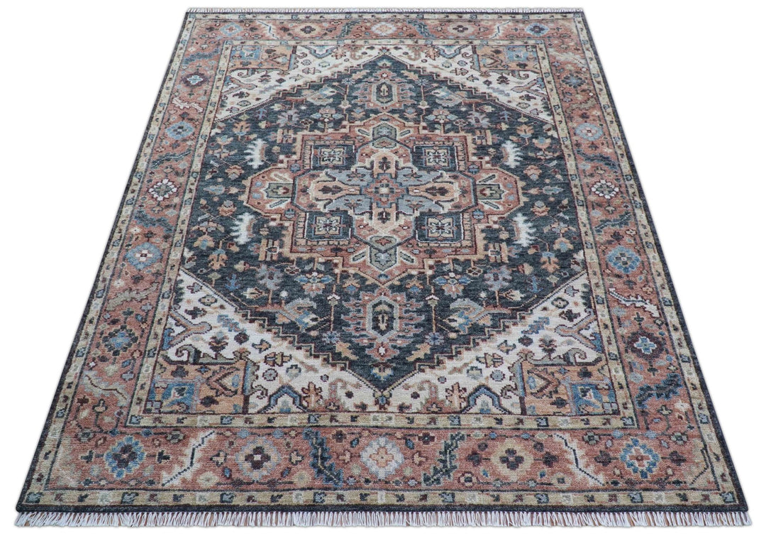 Oliver Traditional Turkish Design Rust And Charcoal Hand Knotted Wool Rug - The Rug Decor