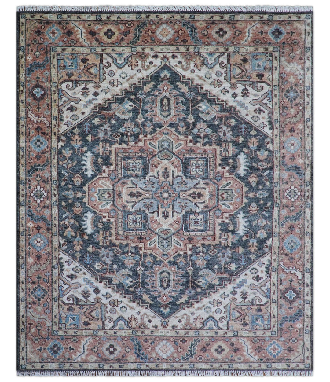 Oliver Traditional Turkish Design Rust And Charcoal Hand Knotted Wool Rug - The Rug Decor