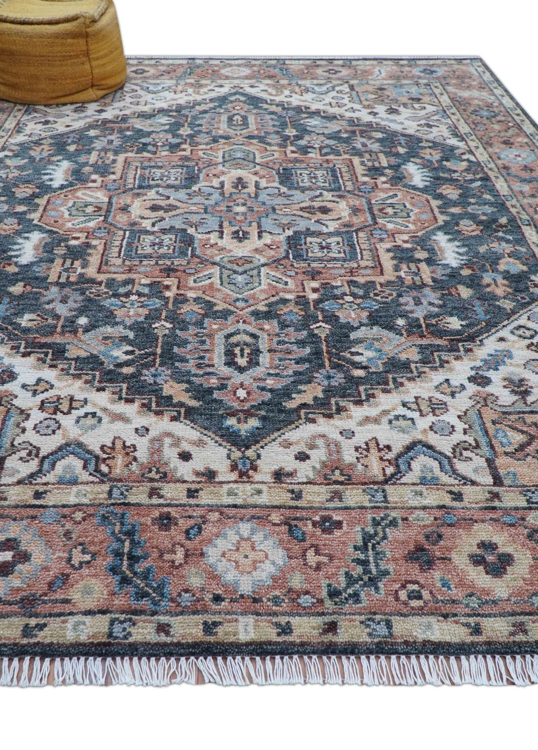 Oliver Traditional Turkish Design Rust And Charcoal Hand Knotted Wool Rug - The Rug Decor