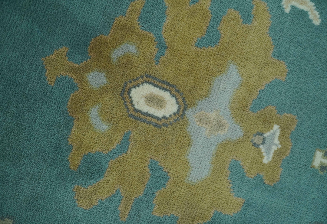 Ollie Custom Made Teal, Ivory and Olive Hand Knotted Oushak Wool Rug - The Rug Decor