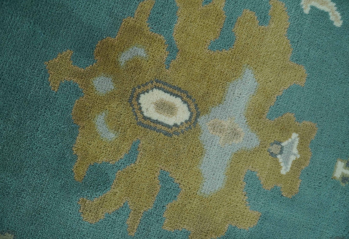 Ollie Custom Made Teal, Ivory and Olive Hand Knotted Oushak Wool Rug - The Rug Decor