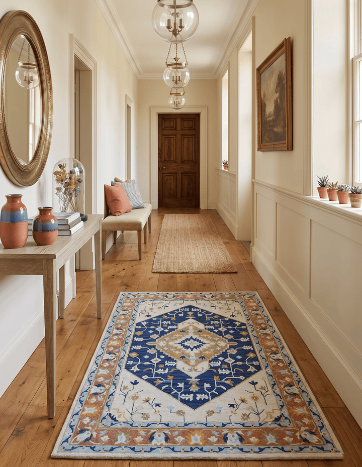 Ollie Traditional Blue And Ivory Hand Tufted Wool Rug - The Rug Decor