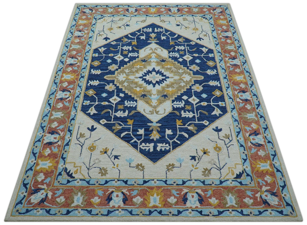 Ollie Traditional Blue And Ivory Hand Tufted Wool Rug - The Rug Decor
