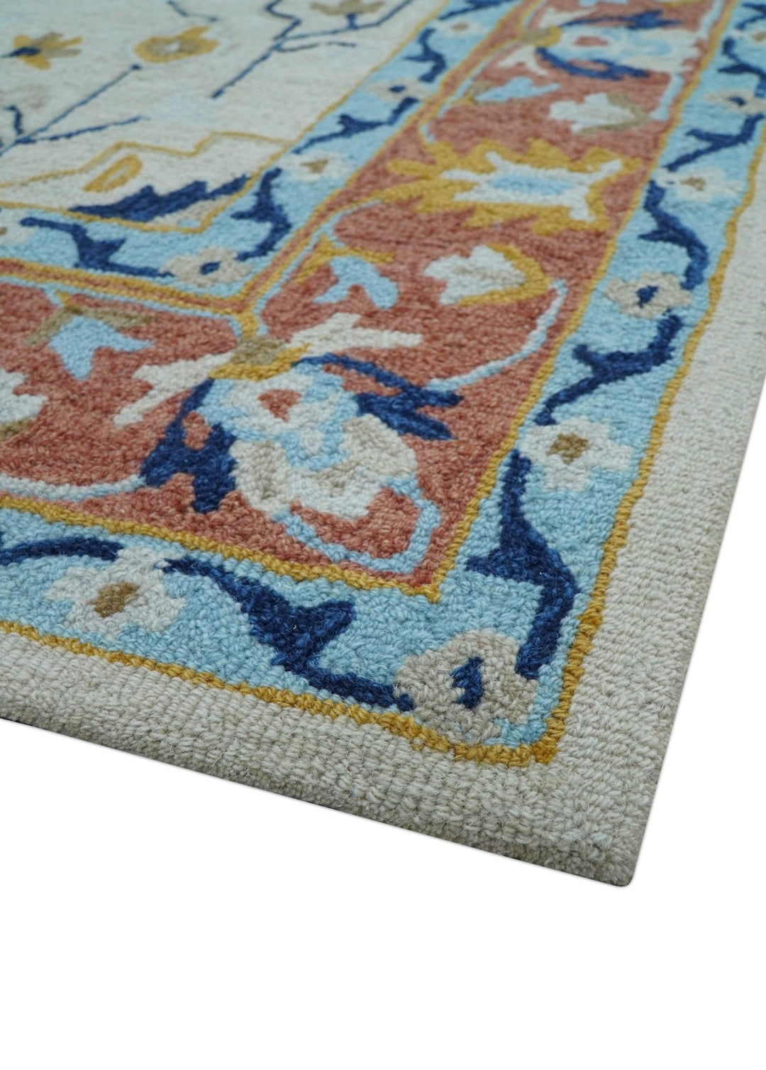 Ollie Traditional Blue And Ivory Hand Tufted Wool Rug - The Rug Decor
