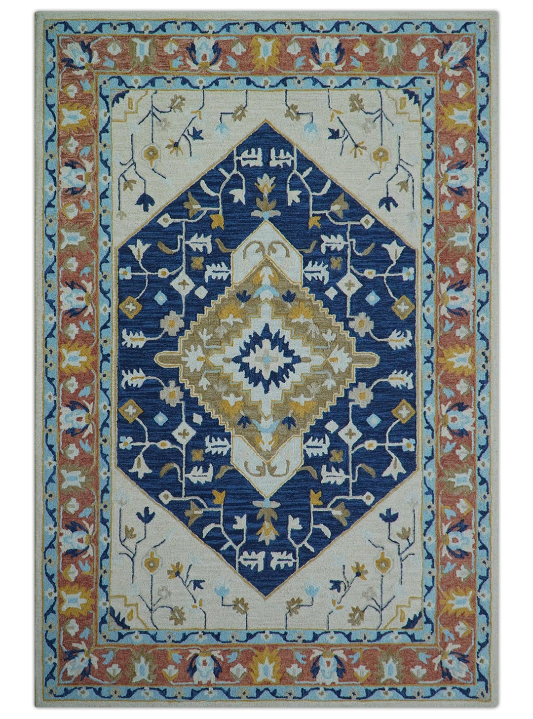 Ollie Traditional Blue And Ivory Hand Tufted Wool Rug - The Rug Decor