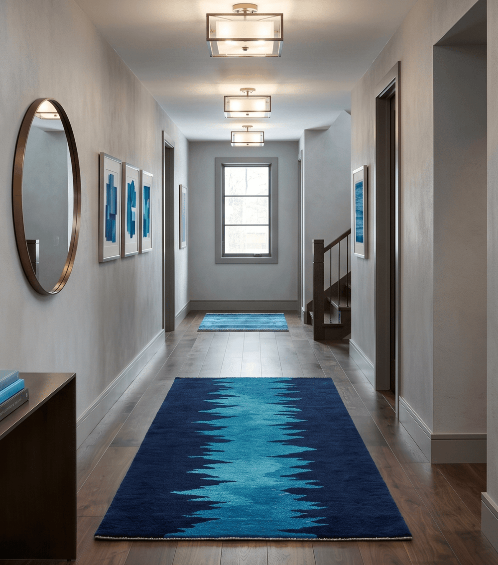 Ombre Blue 5x7 Modern Abstract Wool Hand Woven Southwestern Lori Rug - The Rug Decor