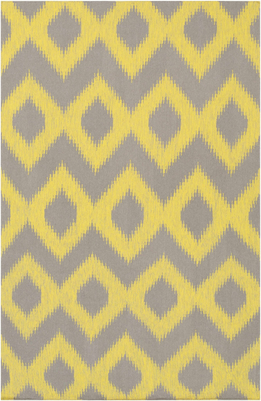 Oradell Contemporary Yellow And Gray Ikat Wool Rug - The Rug Decor