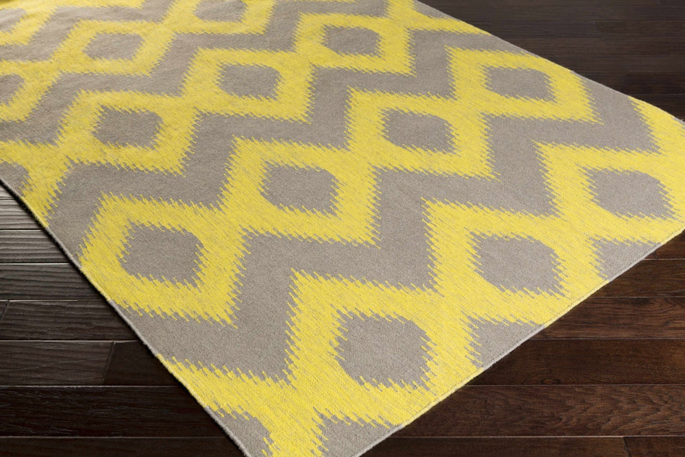 Oradell Contemporary Yellow And Gray Ikat Wool Rug - The Rug Decor