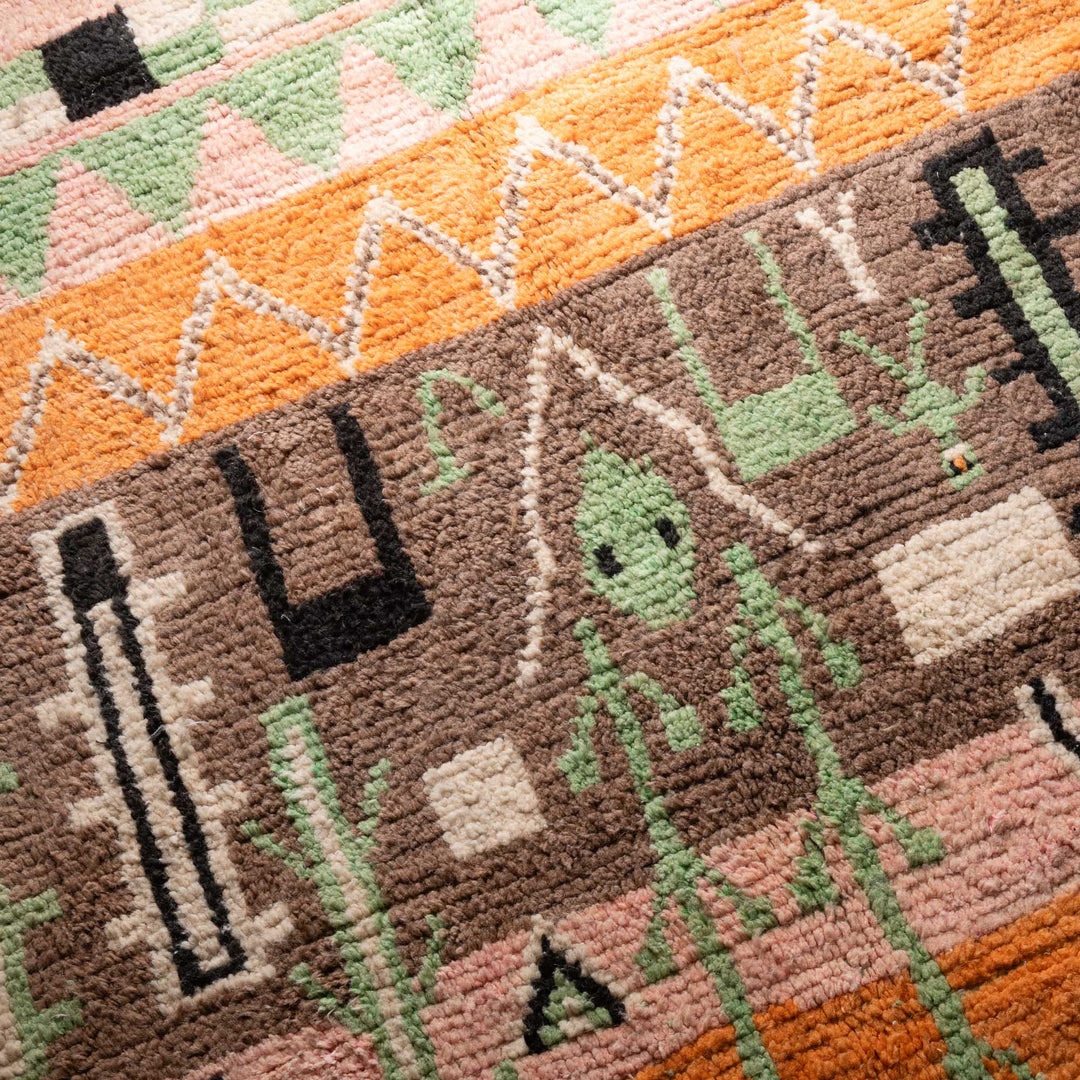 Orange And Peach Hand Knotted Contemporary Moroccan 5.6x8.9 Wool Rug - The Rug Decor