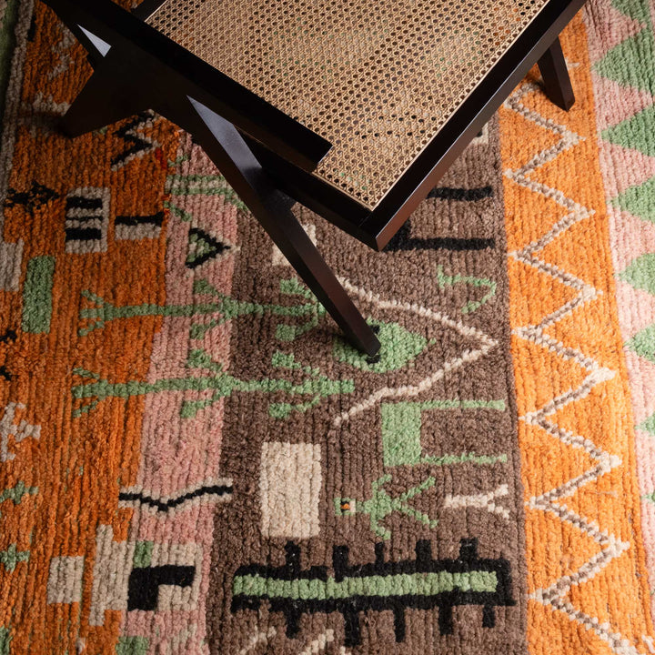 Orange And Peach Hand Knotted Contemporary Moroccan 5.6x8.9 Wool Rug - The Rug Decor