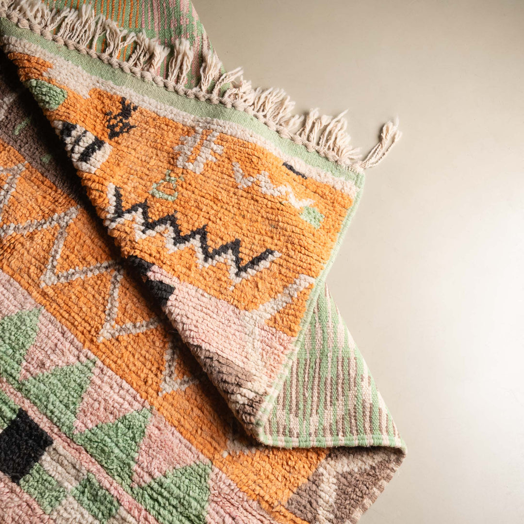 Orange And Peach Hand Knotted Contemporary Moroccan 5.6x8.9 Wool Rug - The Rug Decor